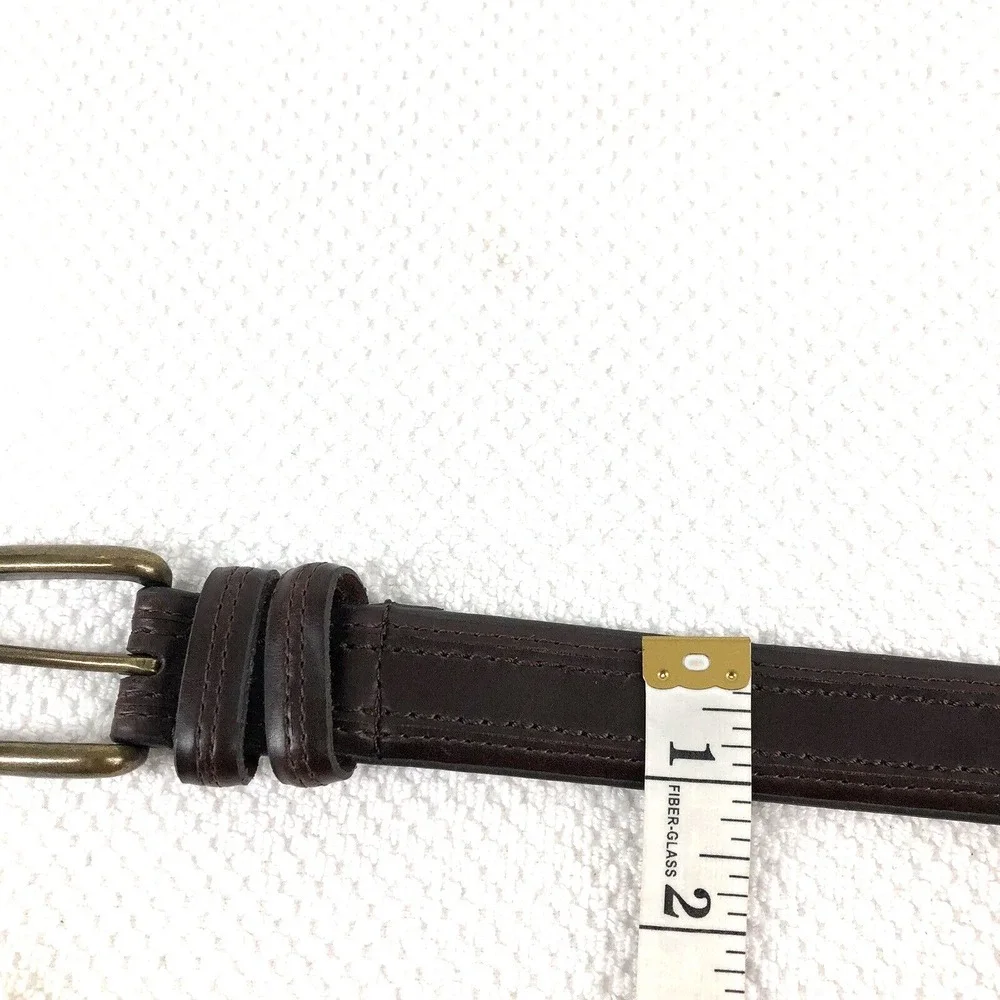 Genuine leather dress‎ belt men's 38-42 brown brass buckle stitch accent